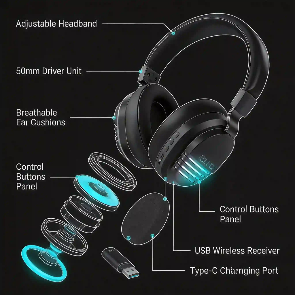 X09 Wireless Gaming Headset – 2.4GHz Low Latency, Bluetooth 6.0, 48H Battery, Universal