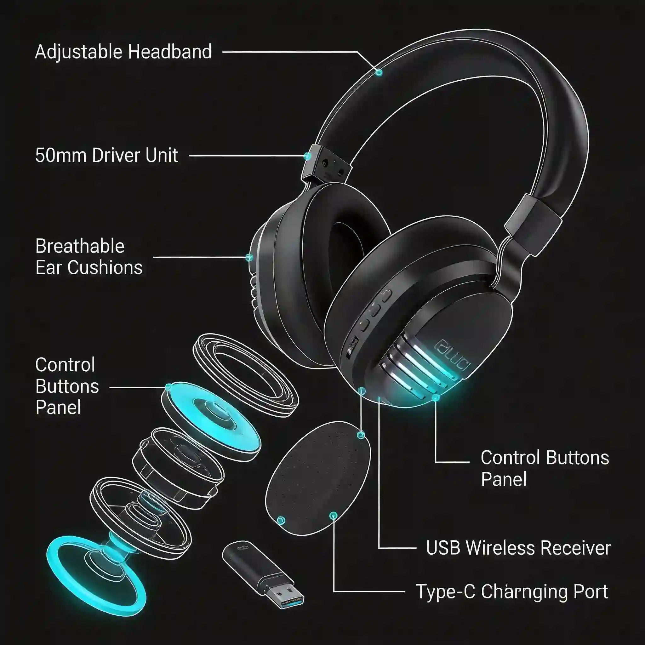 X09 Wireless Gaming Headset – 2.4GHz Low Latency, Bluetooth 6.0, 48H Battery, Universal