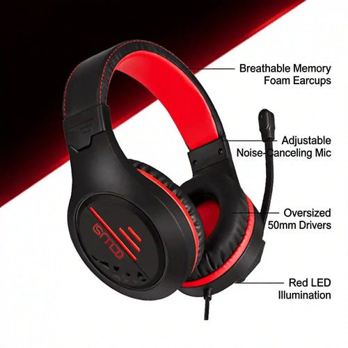 CLS100 Red Wired Gaming Headset – 50mm Surround Sound, Noise-Canceling Mic, Red LED